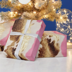Western Pink Cream Gold Cowgirl Cowhide Wrapping Paper