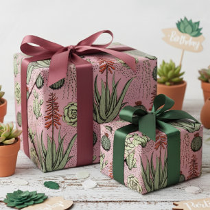 Western Pink Desert Cacti and Succulents Wrapping Paper