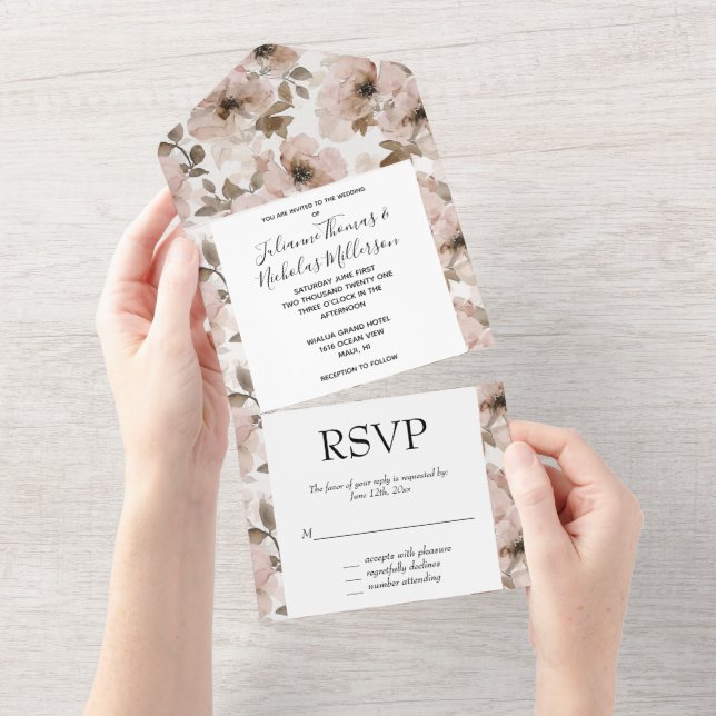 Western Pink Floral Wedding All In One Invitation (Tearaway)