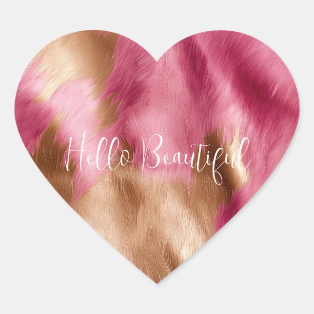 Western Pink Gold Brown Cowgirl Cowhide Heart Sticker (Front)