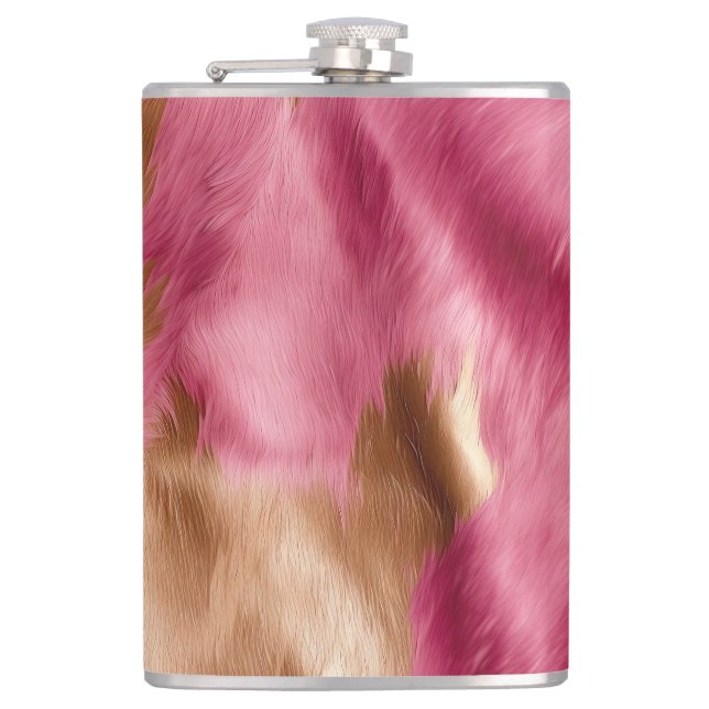 Western Pink Gold Cowgirl Cowhide Hip Flask (Front)