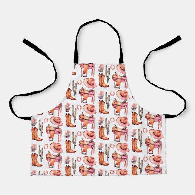 Western pink orange cowgirl  apron (Front)