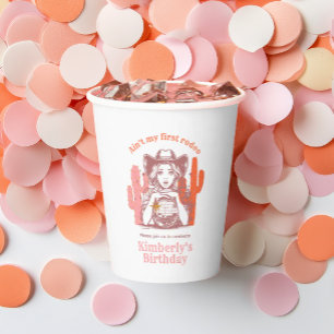 Western Pink Orange Cowgirl Disco Birthday Party Paper Cups