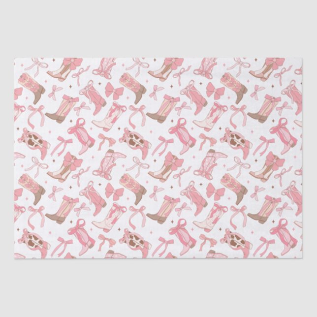 Western Pink Rodeo Boots with Bows Bridal Shower Tissue Paper (Front)