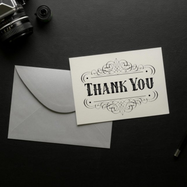 Western Pinstriped Calligraphic Ornament Thank You Rubber Stamp (Creator Uploaded)