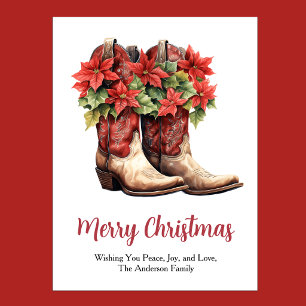 Western Poinsettia Cowboy Boys Holiday Card