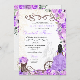 Western Purple Princess Floral Charra Quinceañera Invitation