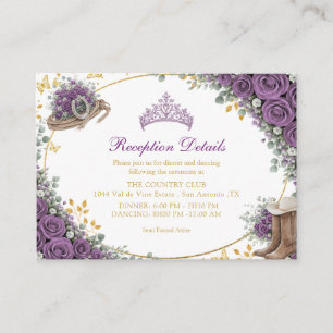 Western Purple Roses Golden Country Quinceañera Enclosure Card