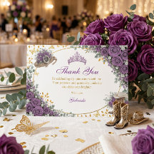 Western Purple Roses Golden Country Quinceañera