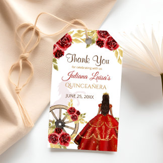 Western Quinceañera Red Gold Charra Crown Horses Gift Tags