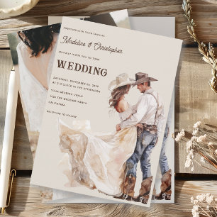 Western Ranch Couple Photo Wedding Invitation