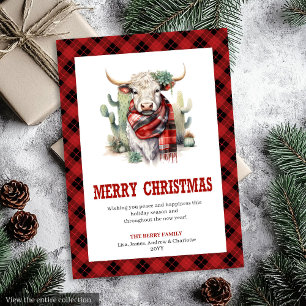 Western Ranch Cow Red Plaid Buffalo Holiday Card