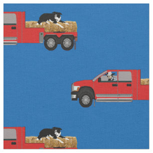 Western Ranch Cowboy In Truck with Hay and Dog Fabric