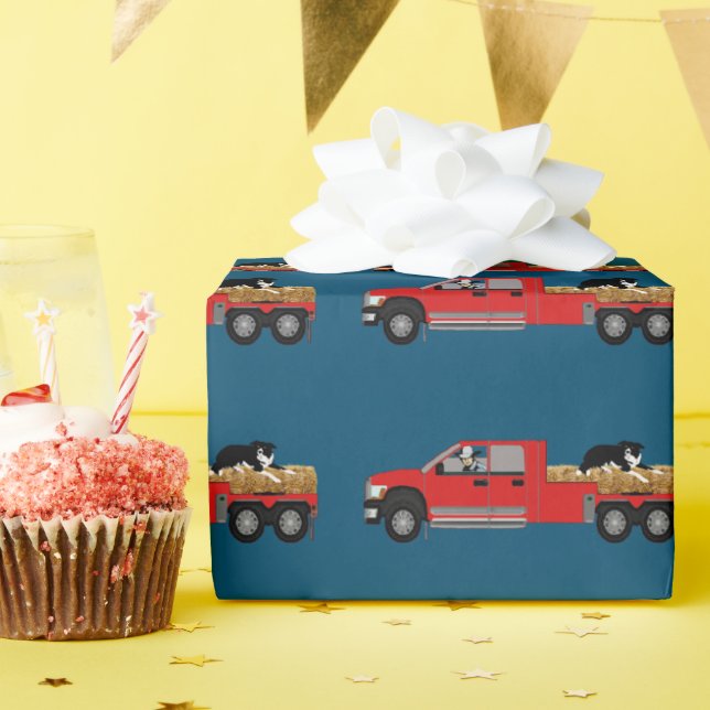 Western Ranch Cowboy In Truck with Hay and Dog Wrapping Paper (Birthday Party)