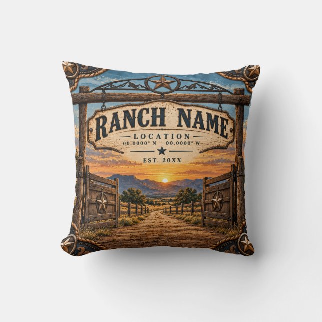 Western Ranch Gate Sunset Throw Pillow (Front)