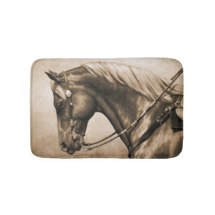 Western Ranch Horse Old Photo Sepia Bath Mat