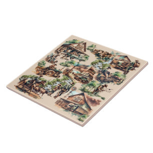 Western Ranch or Country Farm Scenes Tile