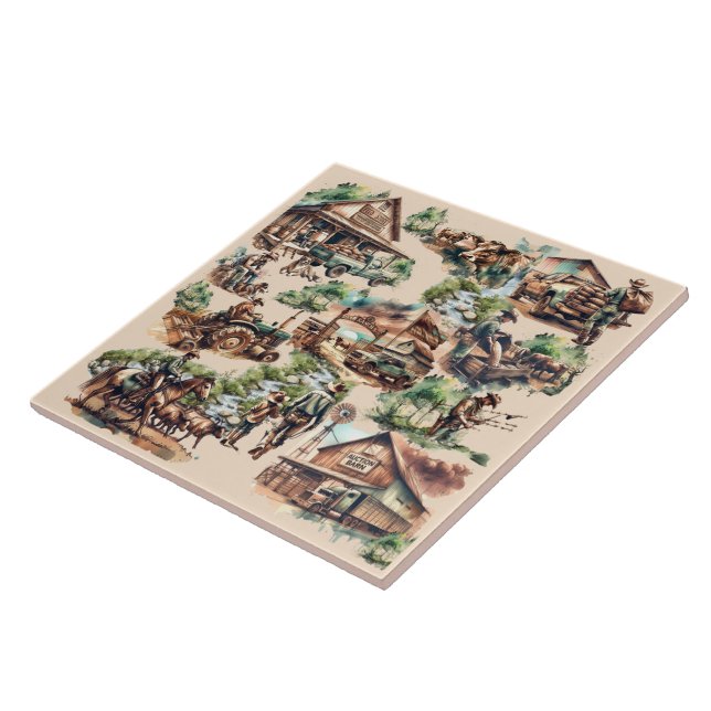 Western Ranch or Country Farm Scenes Tile (Side)