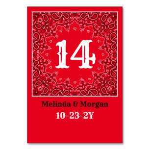 Western Red Bandanna Personalised Wedding Table Number
