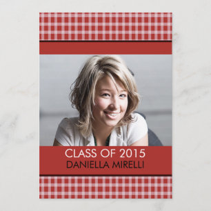 Western Red Chequered Photo Graduation Announcemen Invitation