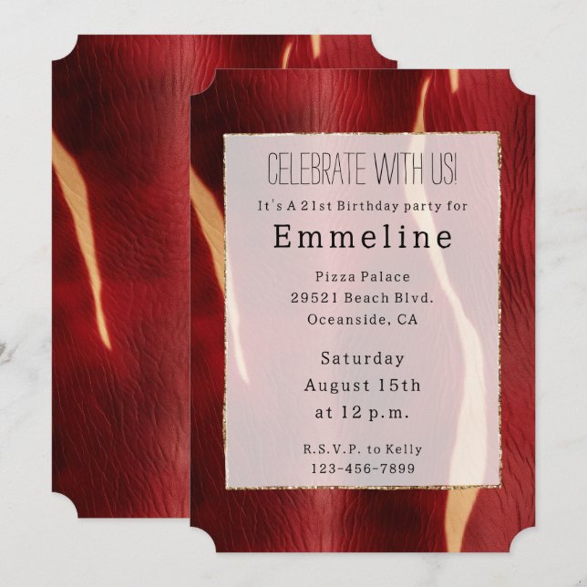 Western Red Cream Cowhide  Invitation (Front/Back)