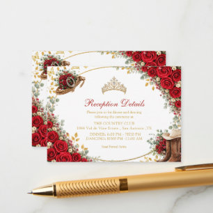 Western Red Roses Golden Country Quinceañera Enclosure Card