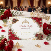 Western Red Roses Golden Country Quinceañera