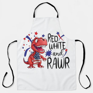 Western Red White Rawr Dinosaur  Apron