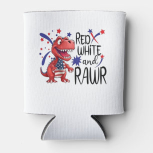 Western Red White Rawr Dinosaur Can Cooler