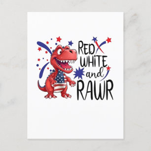 Western Red White Rawr Dinosaur  Holiday Postcard