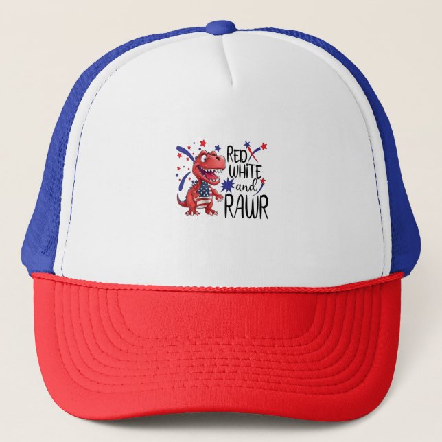 Western Red White Rawr Dinosaur  Trucker Hat (Front)