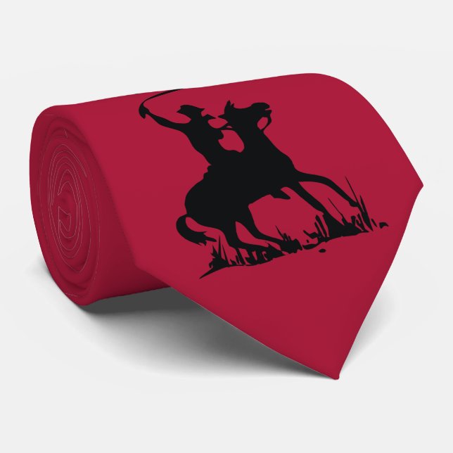Western Red with black Cowboy on Horse with Whip Tie (Rolled)