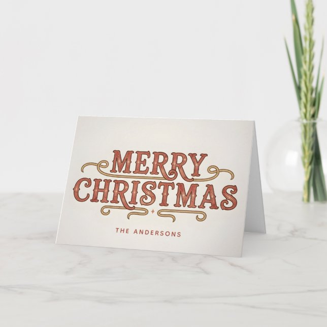 Western Retro Script Merry Christmas Holiday Card (Front)