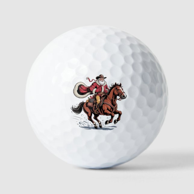 Western Riding Rodeo Horse Cowboy Santa Christmas Golf Balls (Front)