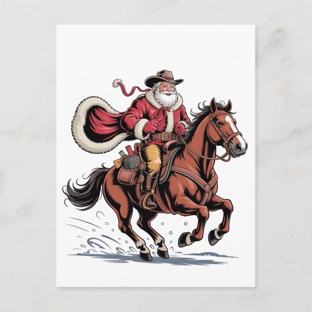 Western Riding Rodeo Horse Cowboy Santa Christmas Holiday Postcard (Front)