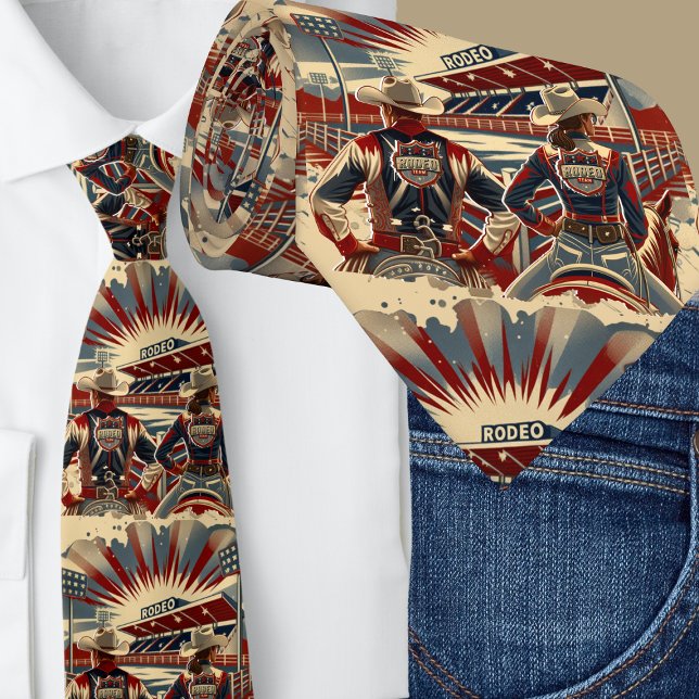 Western Rodeo Arena Cowboy Cowgirl Rodeo Team Tie (Western Rodeo Team Cowboy and Cowgirl on Horses at Rodeo)