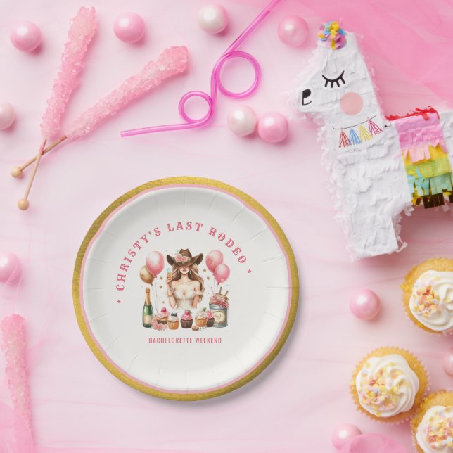 Western Rodeo Bachelorette Party Bridal Shower Paper Plate (Party)