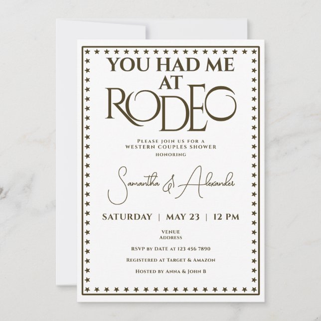 Western Rodeo Bridal Couples Shower Invitation (Front)