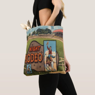 Western Rodeo Bull Rider Night Rodeo Vintage Print Tote Bag