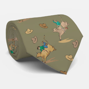 Western Rodeo Bull Riders And Cowboy Hats Necktie