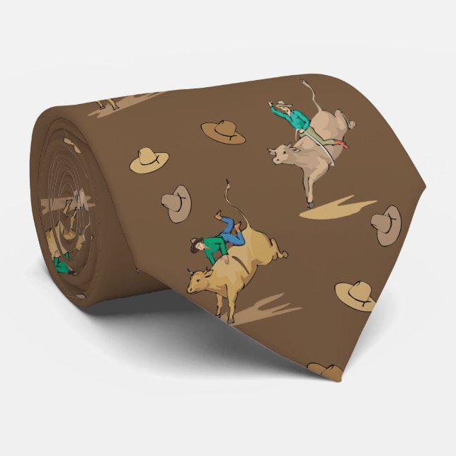 Western Rodeo Bull Riders And Cowboy Hats Necktie (Rolled)