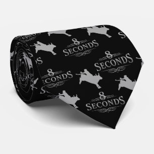 Western Rodeo Bull Riding 8 Seconds Black / Silver Tie