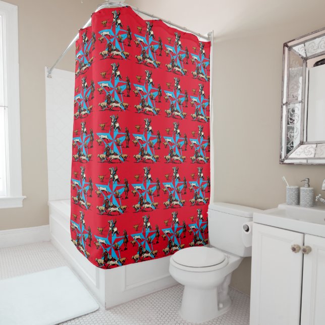Western Rodeo Calf Roping Team Roping Bathroom Shower Curtain (In Situ)