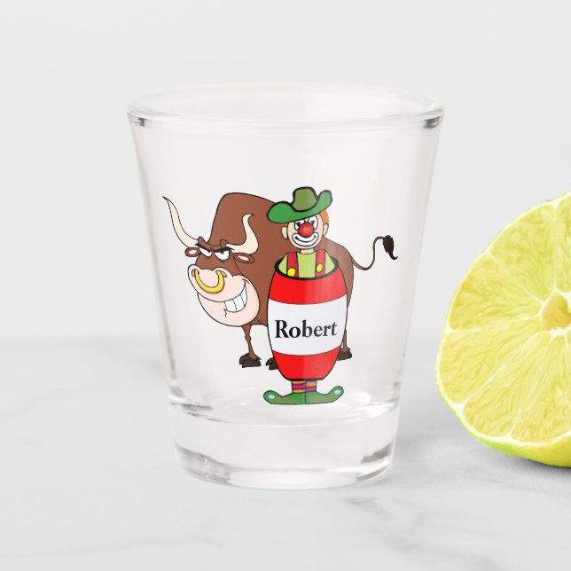 Western Rodeo Clown And Bull Personalised Shot Glass (Front)