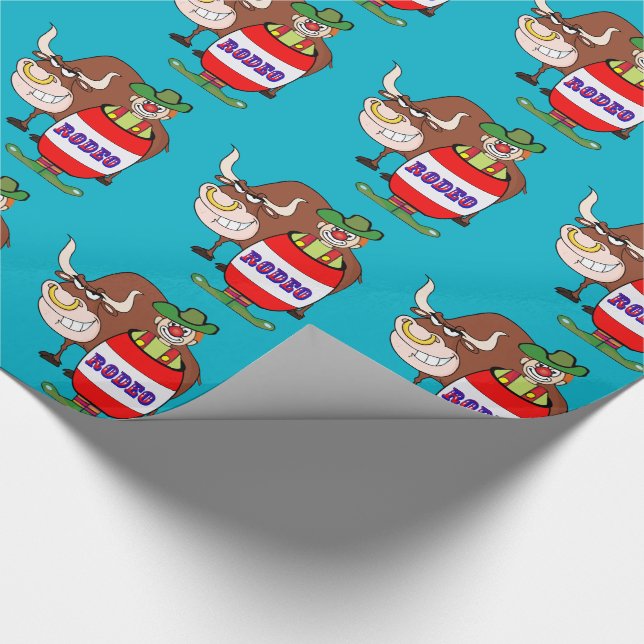 Western Rodeo Clown In Barrel And Bull Wrapping Paper (Corner)