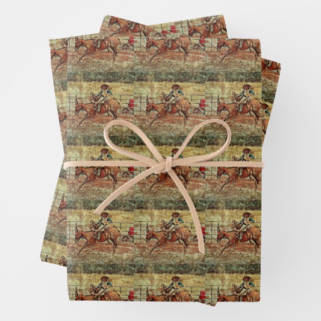Western Rodeo Country Horse Riding Texture Pattern Wrapping Paper Sheet (In situ)