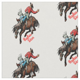 Western Rodeo Cowboy Bareback Bronc Horse Rider Fabric