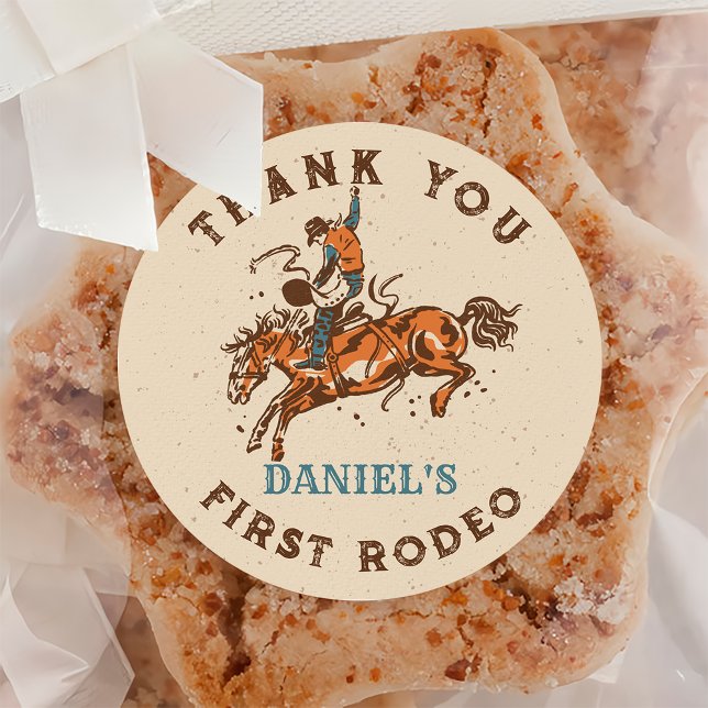 Western Rodeo Cowboy Birthday Classic Round Sticker (Creator Uploaded)