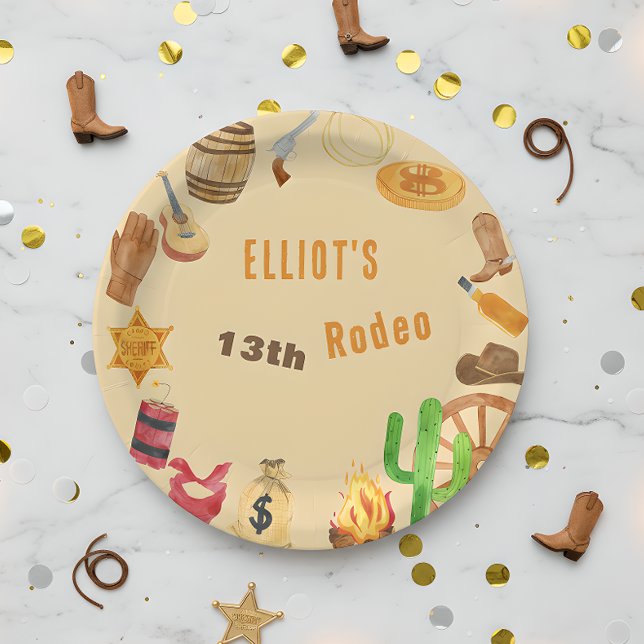 Western rodeo cowboy birthday paper plate (Creator Uploaded)