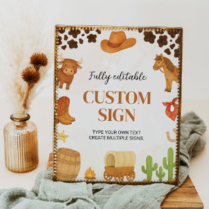 Western Rodeo Cowboy Birthday Party Table Sign